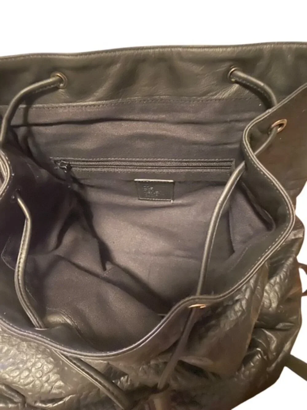 NWT Eileen Fisher Black Pebbled Leather Tassel Backpack- includes dustbag